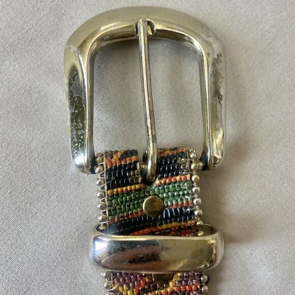 Aztec Belt Women Medium 1” Wide 36” Long With Beading Along The Edges Gold Tone - Picture 4 of 9